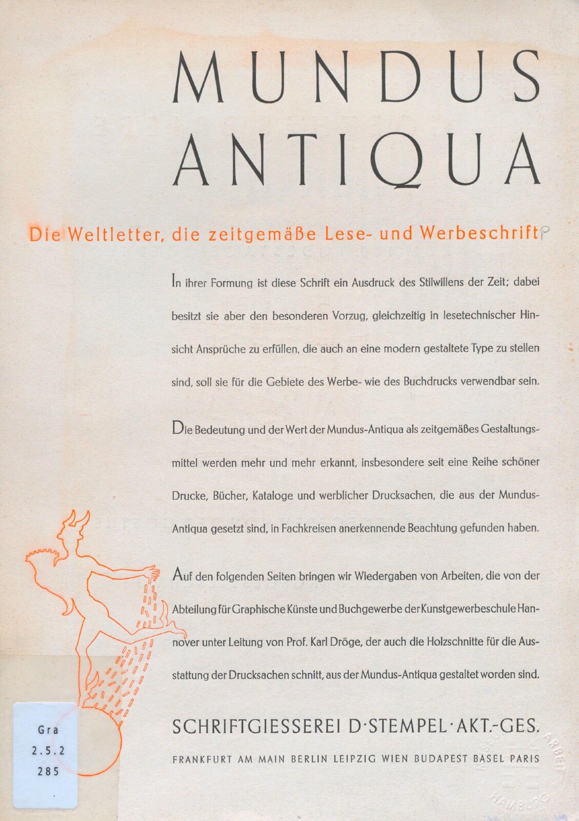 Mundus Antiqua: die Weltletter, die zeitgemäße Lese- und Werbeschrift 