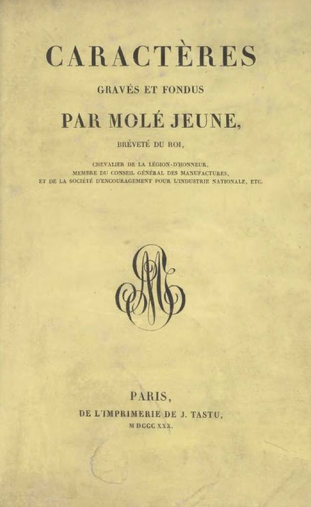 Caractères gravés et fondus par Molé jeune 