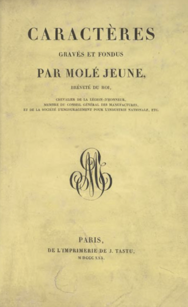 Caractères gravés et fondus par Molé jeune