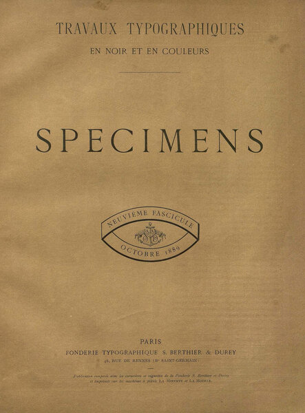 Spécimens: travaux typographiques en noir et en couleurs