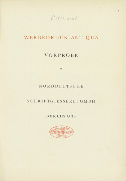 Werbedruck-Antiqua, Vorprobe
