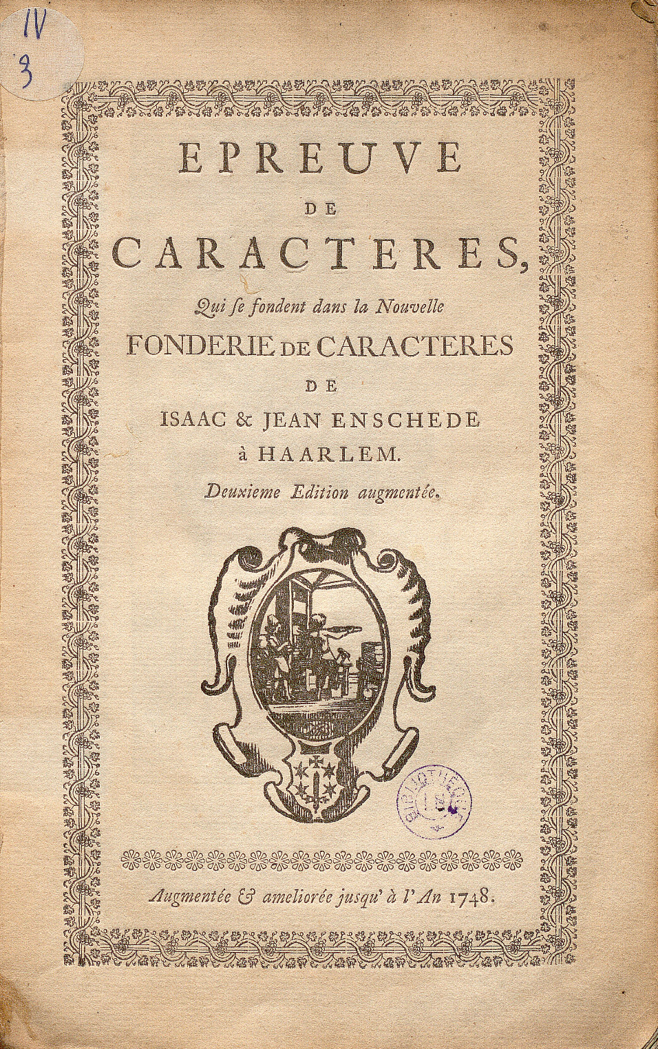 Epreuve de caractères, qui se fondent dans la nouvelle fonderie de caractères de Isaac & Jean Enschedé à Haarlem 