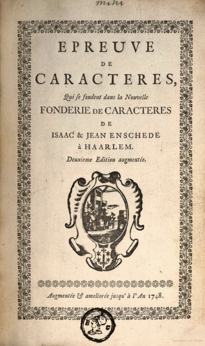 Epreuve de caractères, qui se fondent dans la nouvelle fonderie de caractères de Isaac & Jean Enschedé à Haarlem 