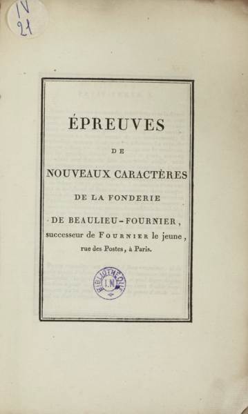 Épreuves de nouveaux caractères de la fonderie de Beaulieu-Fournier