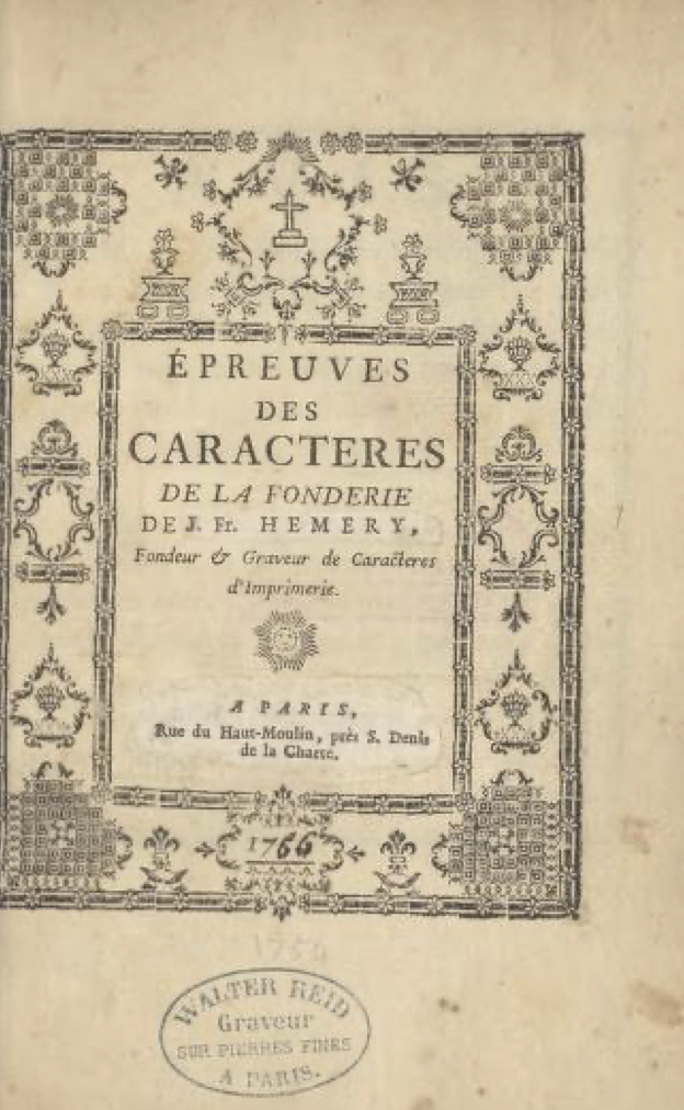 Epreuves des caractères de la fonderie de J. Fr. Hemery 