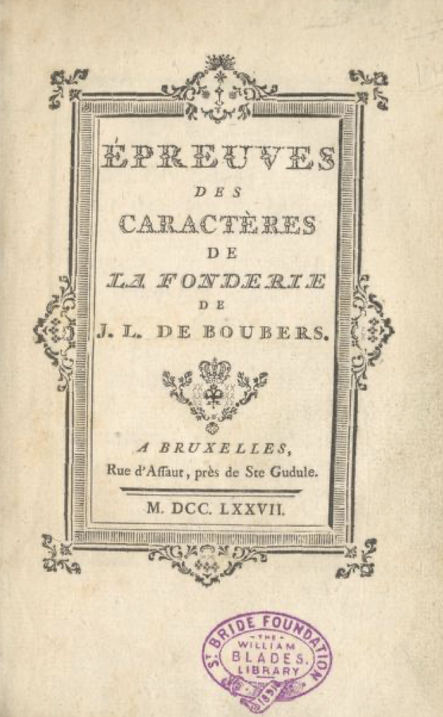 Epreuves des caractères de la fonderie de J.L. De Boubers 