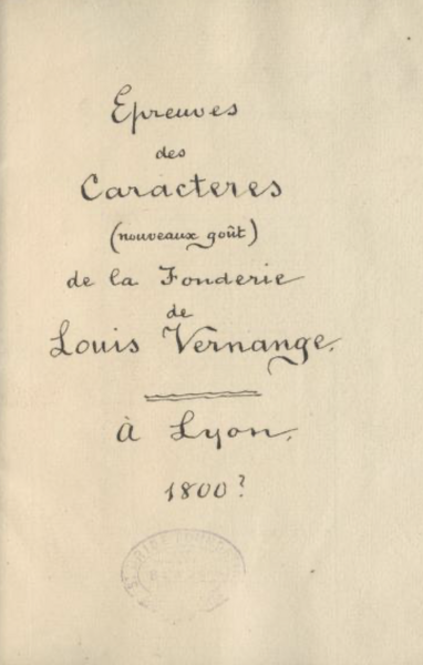 Epreuves des caractères de la Fonderie de Louis Vernange
