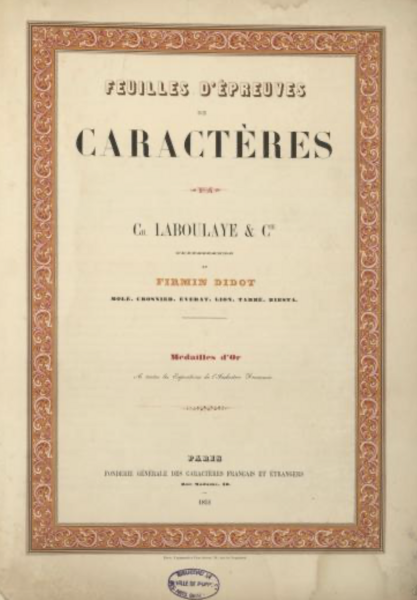 Feuilles d’épreuves de caractères de la fonderie Charles Laboulaye et cie