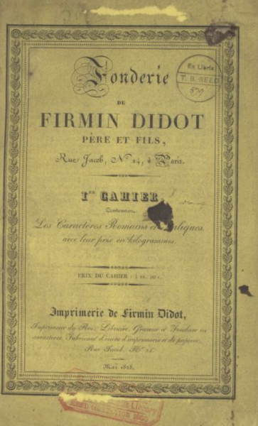 Fonderie de Firmin Didot père et fils: Les Charactères Romains et Italiques