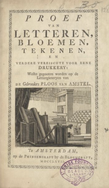 Proef van letteren, bloemen, tekenen en vedere vereischte voor eene drukkery