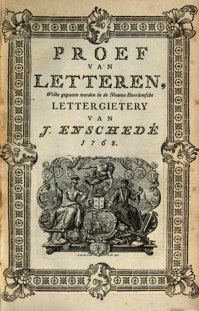 Proeve van letteren welke gegoten worden in de Haarlemsche Lettergietery van J. Enschedé 