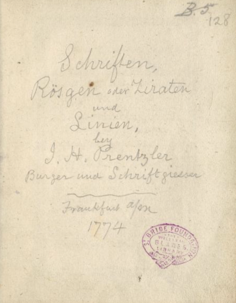 Schriften, Rösgen oder Zierarten und Linien bey Johann Heinrich Prentzler