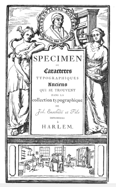 Spécimen de caractères typographiques anciens qui se trouvent dans la collection typographique de Joh. Enschedé et fils, imprimeurs à Harlem
