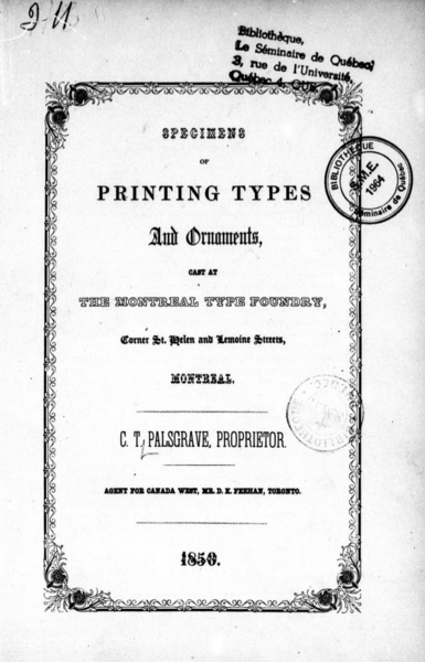 Specimens of Printing Types And Ornaments, Cast at The Montreal Type Foundry