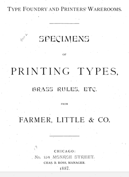 Specimens of Printing Types, Brass Rules, etc. from Farmer, Little & Co.