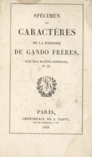 Spécimen des caractères de la Fonderie de Gando Frères