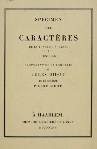 Spécimen des caractères de la fonderie normale à Bruxelles