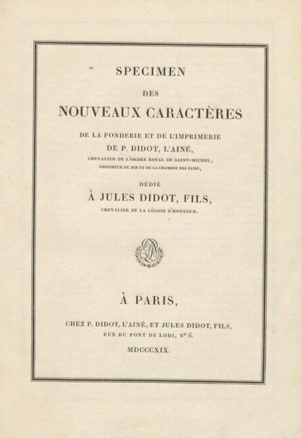 Specimen des Nouveaux Caractères de la Fonderie et de L’Imprimerie de P. Didot, L’ainé 