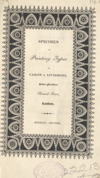 Specimen of printing types by Caslon & Livermore, Letter-Founders