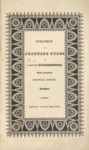 Specimen of printing types by Caslon and Catherwood, Letter-Founders