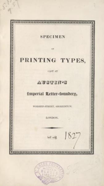 Specimen of printing types cast at Austin’s Imperial Letter Foundry