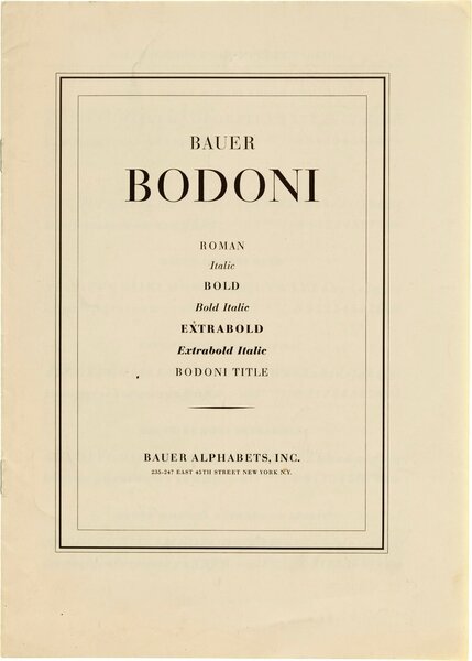 Bauer Bodoni: Roman, Italic, Bold, Bold Italic, Extrabold, Extrabold Italic, Bodoni Title