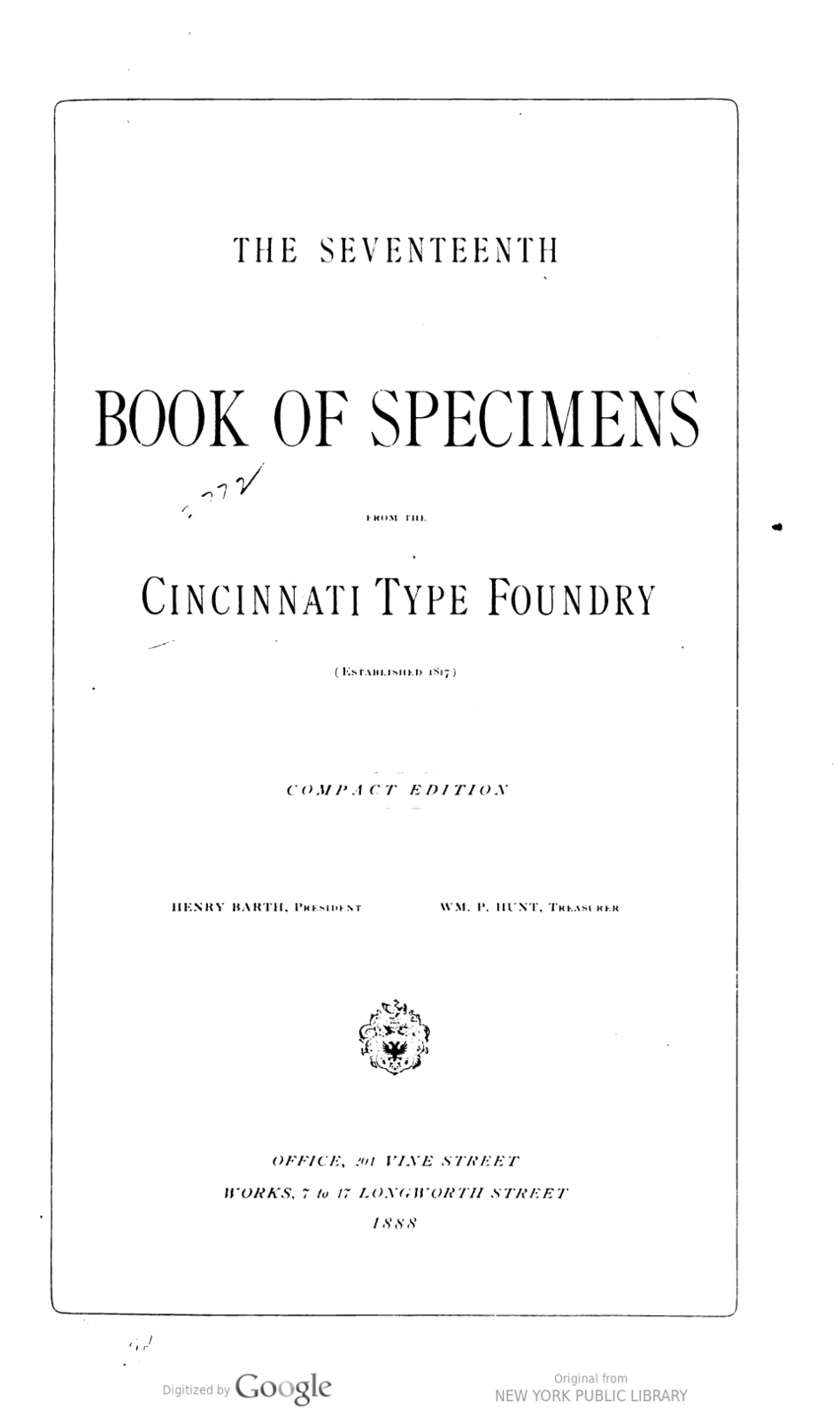 The seventeenth book of specimens from the Cincinnati type foundry // LLC1961