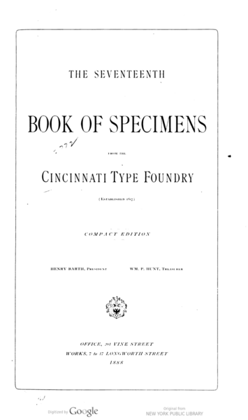The seventeenth book of specimens from the Cincinnati type foundry