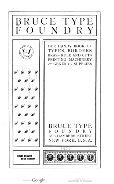 Our handy book of types, borders brass rule and cuts, printing machinery