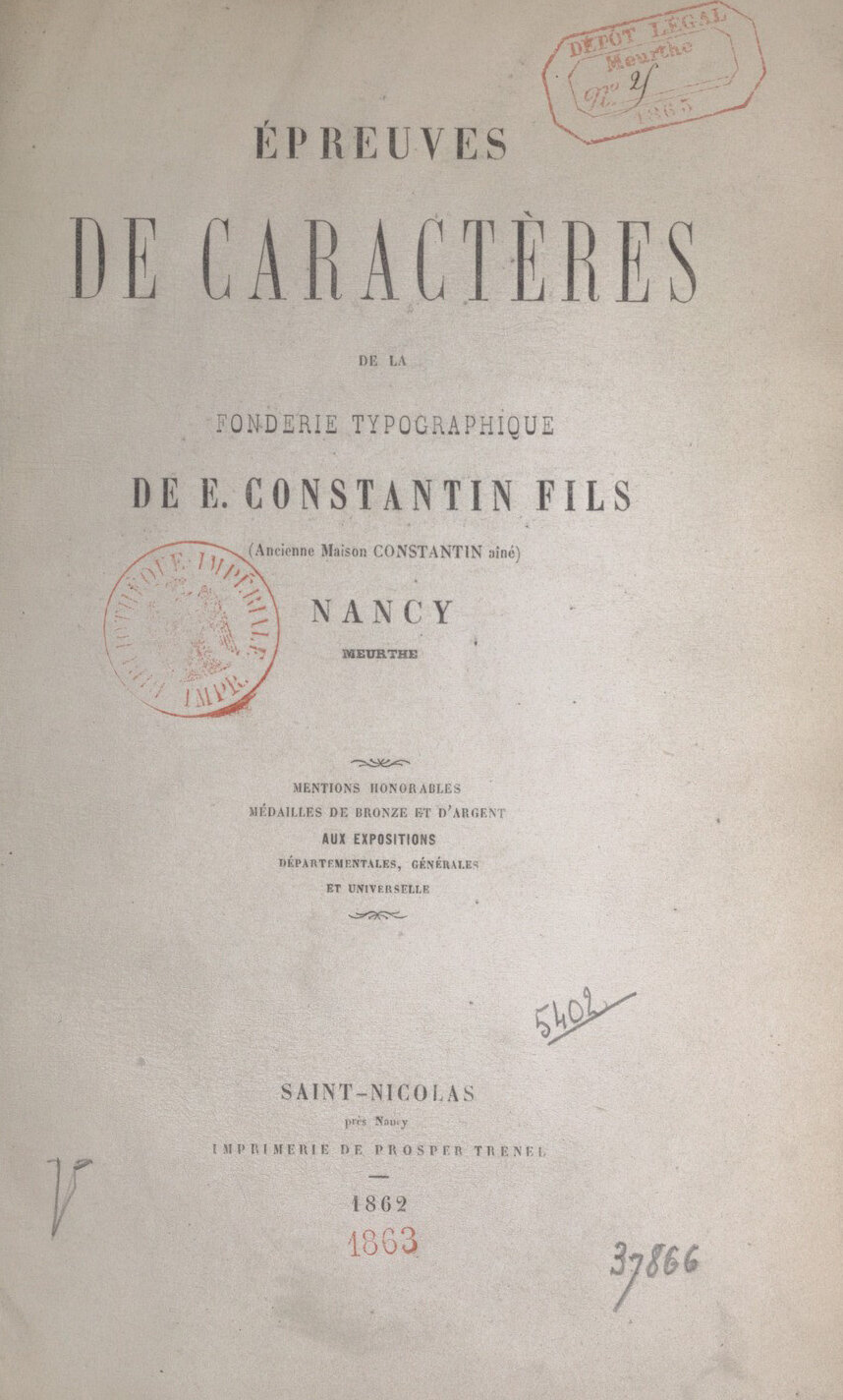 Épreuves de caractères de la Fonderie typographique de E. Constantin fils 