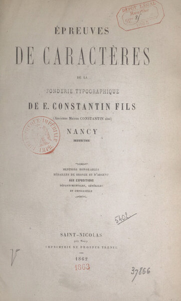 Épreuves de caractères de la Fonderie typographique de E. Constantin fils