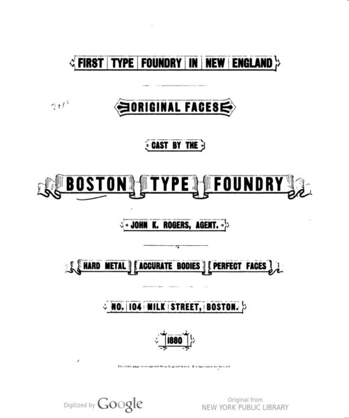 Original faces cast by the Boston Type Foundry