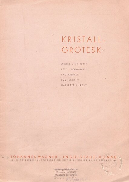 Kristall-Grotesk: mager, halbfett, fett, schmalfett, eng halbfett, buchschrift, halbfett kursiv