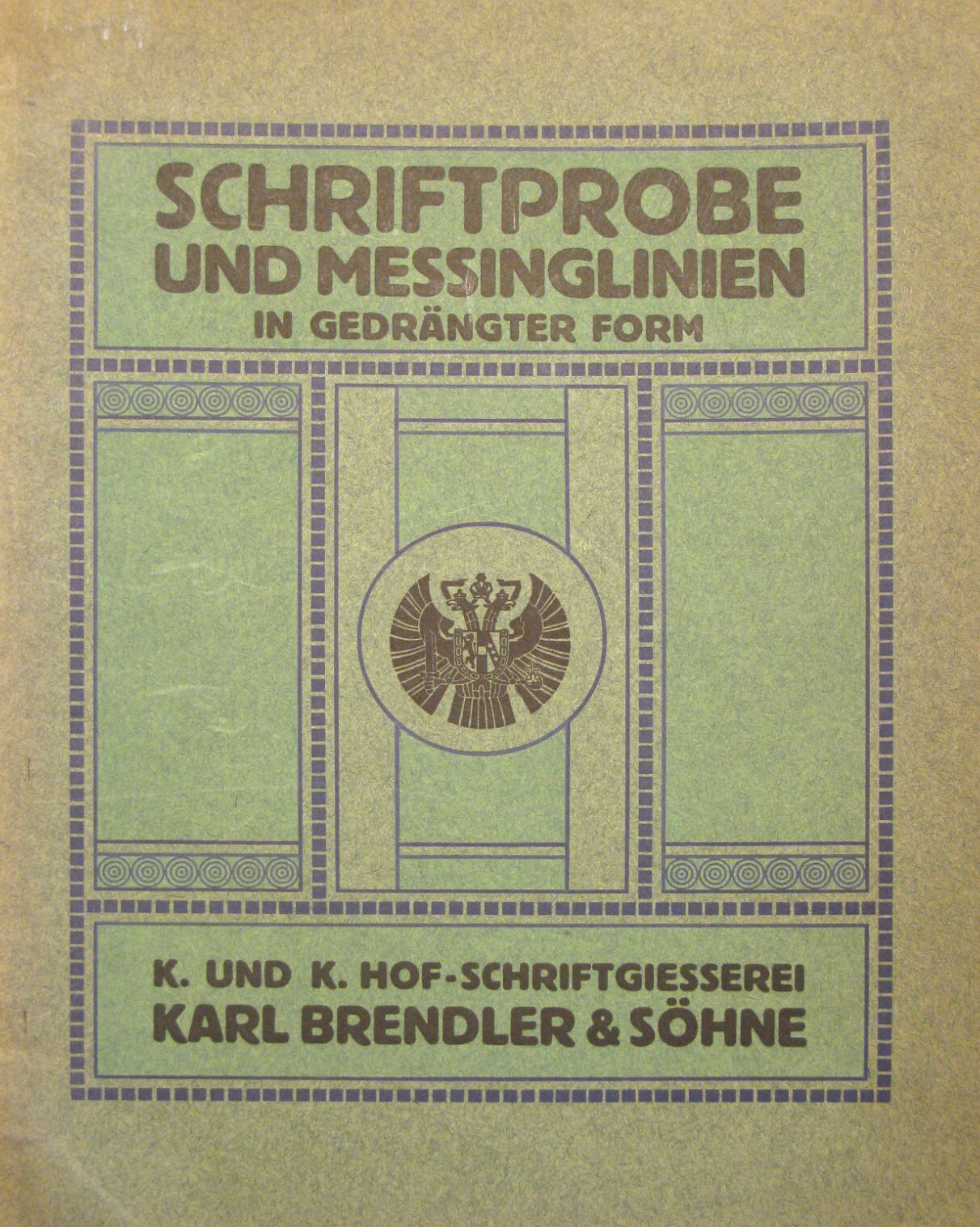 Schriftprobe und Messinglinien in gedrängter Form 