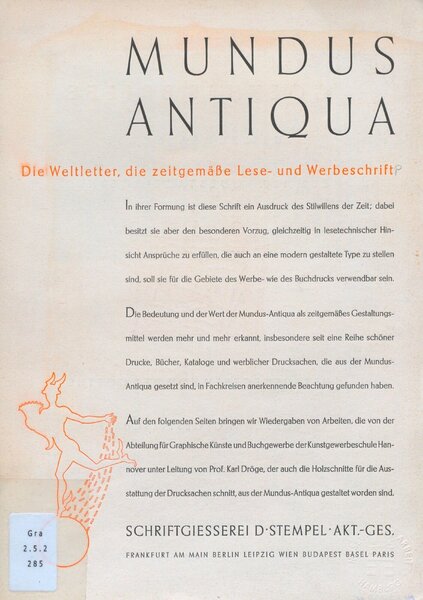 Mundus Antiqua: die Weltletter, die zeitgemäße Lese- und Werbeschrift