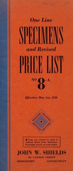 One Line Specimens and Revised Price List No. 8-A