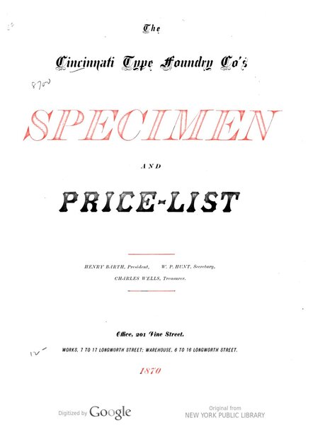 The Cincinnati Type Foundry Co’s specimen and price-list