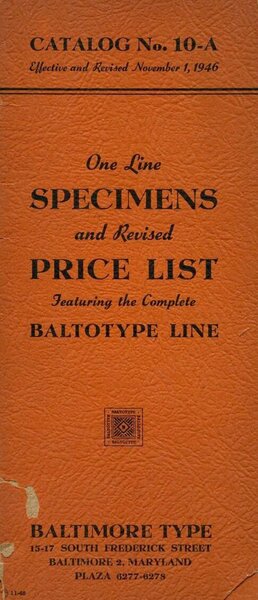 One Line Specimens and Revised Price List No. 10-A