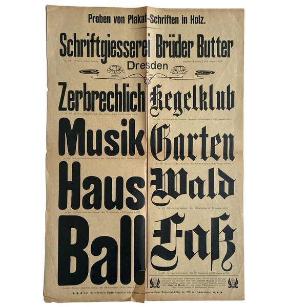 Proben von Plakat-Schriften in Holz