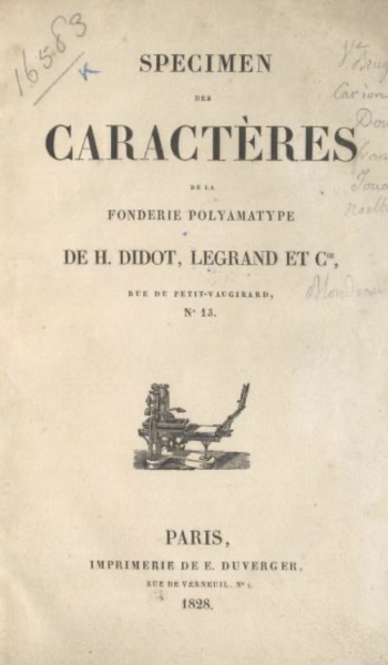 Spécimen des caractères de la Fonderie Polyamatype de H. Didot, Legrand et Cie