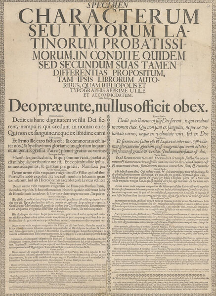 Specimen Characterum Seu Typorum Latinorum Probatissimorum, Incondite Quidem, Sed Secundum Suas Tamen Differentias Propositum, Tam Ipsis Librorum Autoribus, Quam Bibliopolis Et Typographis Apprime Utile Et Accomodatum