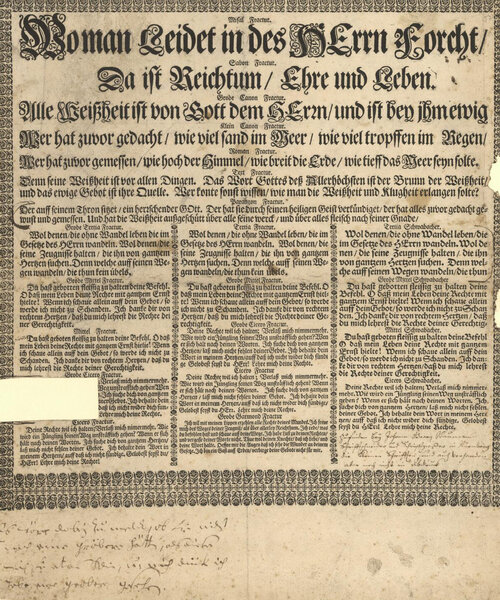 [Fraktur-Probe] / [Zufinden bey Johann Georg Bauman Schriftschneider und Schriftgießer in Nürnberg]
