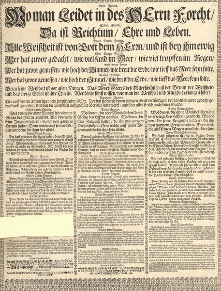 Dieser Schrifften Prob, und Abguß findet man, um eienen billichen Preiß / bey mir Johann Georg Baumann Schrifftschneider und Schrifftgießer Wohnhafft neben dem Gelben Löwen, in Nürnberg