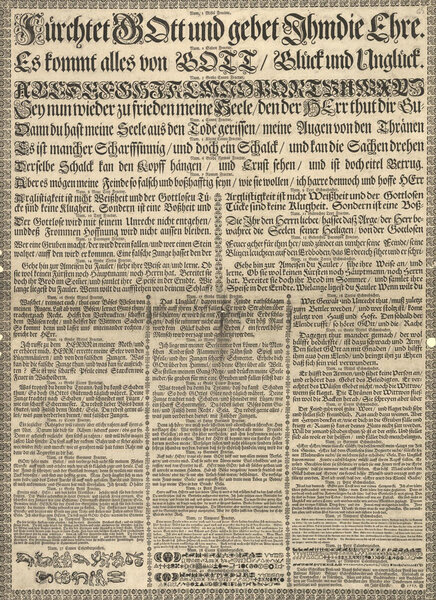 Dieser Schrifften Prob, und Abguß findet man, um einen billichen Preiß / bey mir Andreas Köhler, Bürger, Schrifftschneider und Schrifftgiesser Wohnhafft in der Creutzgassen, in Nürnberg