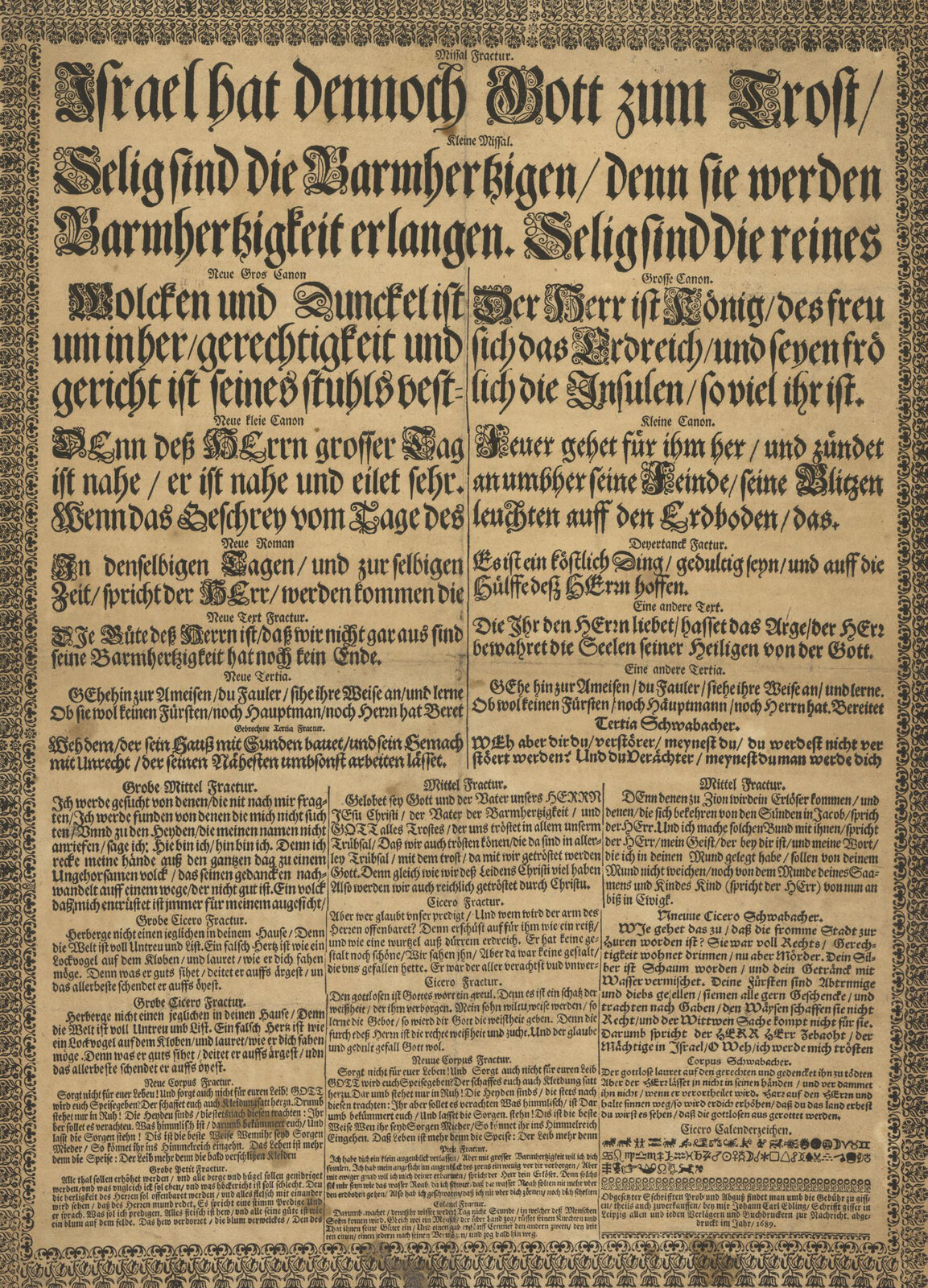 Obgesetzter Schrifften Prob und Abguß findet man umb die Gebühr zu gissen, theils auch zu verkauffen / bey mir Johann Carl Edling, Schriftgiesser in Leipzig 